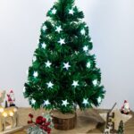 Albero in fibra ottica 55 LED luce Bianca , con stelle luminose , controller a 8 funzioni, 60 cm, base legno