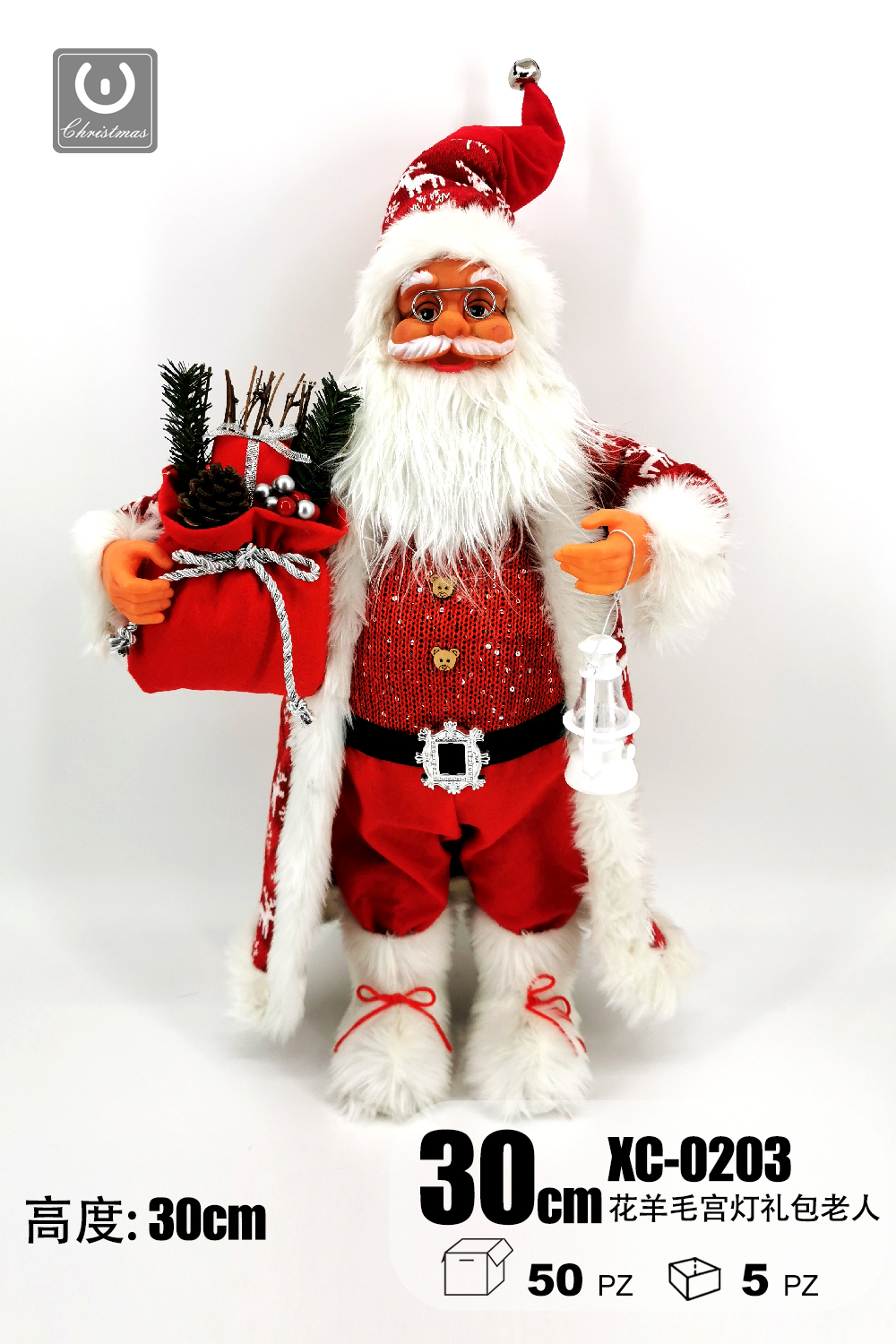 XC-0203 Giocattolo Natalizio Babbo Natale vestito di rosso con regali altezza 30cm - immagine 1