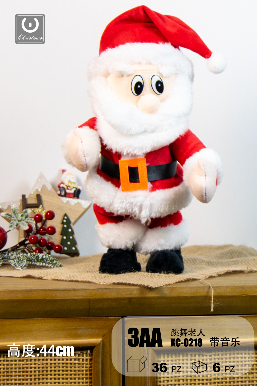 XC-0218 Giocattolo Natalizio Babbo Natale che canta e balla altezza 44cm alimentazione a batteria (3pile non incluse) - immagine 1