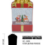 Scatola oro Natalizia in resina + Babbo Natale renna con luci effetto neve (20,5cmH)