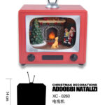 Televisore rossa retrò Natalizia a schermo con Babbo Natale carillon 8 musiche Natalizie (14cmH) alimentazione a batterie