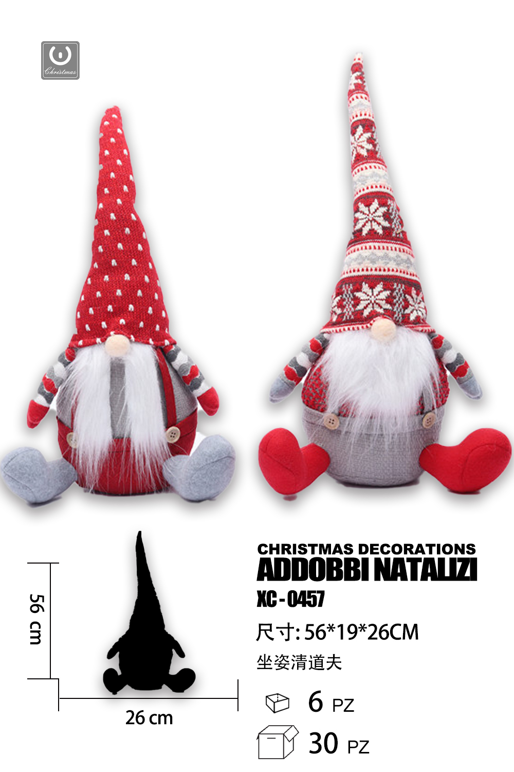 XC-0457 Gnomo decorativo Natalizio per addobbi dimensione 56x26cm - immagine 1