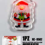 Adesivo Natalizio in gel a forma di Babbo Natale con lucina rossa dimensioni 8,5x6,5cm