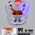 Adesivo Natalizio in gel a forma di Babbo Natale con lucina blu e rossa dimensioni 8,5x6,5cm