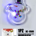 Adesivo Natalizio in gel a forma di pupazzo di neve con lucina blu dimensioni 8,5x6,5cm