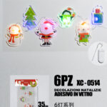 Set 6 pezzi adesivi in gel a forma personaggi natalizi con luci dimensioni: 35x15cm