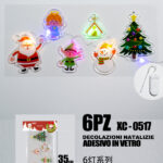 Set 6 pezzi adesivi in gel a forma personaggi natalizi con luci dimensioni: 35x15cm