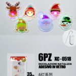 Set 6 pezzi adesivi in gel a forma personaggi natalizi con luci dimensioni: 35x15cm