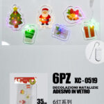 Set 6 pezzi adesivi in gel a forma personaggi natalizi con luci dimensioni: 35x15cm