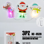 Set 3 pezzi adesivi in gel a forma personaggi natalizi con luci dimensioni: 30x15cm