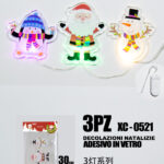 Set 3 pezzi adesivi in gel a forma personaggi natalizi con luci dimensioni: 30x15cm