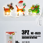 Set 3 pezzi adesivi in gel a forma Babbo Natale con luce calda dimensioni: 30x15cm