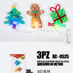 Set 3 pezzi adesivi in gel a forma personaggi natalizi con luce calda dimensioni: 30x15cm