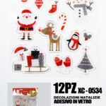 12 Adesivi in gel per decorazioni natalizie forme personaggi natalizi dimensione 20x24cm ideale da attaccare su finestre e vetrine