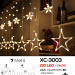 Tenda luminosa da 7 metri a forma di stelle natalizie con 230 LED luce calda alimentazione a corrente per uso interno/esterno con 8 giochi luce