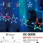 Tenda luminosa da 7 metri a forma di stelle natalizie con 230 LED luce multicolor alimentazione a corrente per uso interno con 8 giochi luce