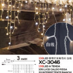 Tenda luminosa 3 metri con 138LED totali (105 luce calda fissa+33 luce intermittente bianca con flash) ip44 per uso interno esterno