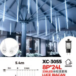 Tenda luminosa da 5,4 metri decorativa natalizia a forma di ghiaccioli con effetto pioggia 192 LED REFLEX luce fredda adatto per uso interno/esterno IP44