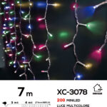 Tenda luminosa da 7 metri con 200 mini LED REFLEX luce multicolor 8 giochi luce alimentazione a corrente per uso interno/esterno