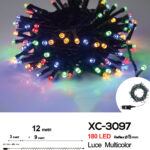 Catena luminosa 180 LED luce multicolore da 12 metri con 8 giochi di luce ip44 per uso interno esterno