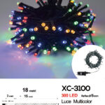 Catena luminosa 300 LED luce multicolor da 18 metri con 8 giochi di luce ip44 per uso interno esterno