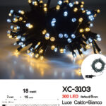 Catena luminosa 300 LED luce calda+bianca da 18 metri con 8 giochi di luce ip44 per uso interno esterno