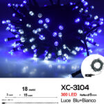 Catena luminosa 300 LED luce blu+bianca da 18 metri con 8 giochi di luce ip44 per uso interno esterno