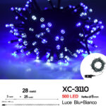 Catena luminosa 500 LED luce blu+bianca da 28 metri con 8 giochi di luce ip44 per uso interno esterno