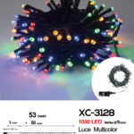 Catena luminosa 1000 LED luce multicolor da 53 metri con 8 giochi di luce ip44 per uso interno esterno