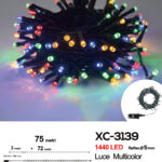 Catena luminosa 1440 LED luce multicolor da 75 metri con 8 giochi di luce ip44 per uso interno esterno