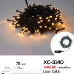 Catena luminosa 1440 LED luce calda da 75 metri con 8 giochi di luce ip44 per uso interno esterno