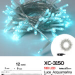 Catena luminosa professionale 180 LED luce acquamarina da 12 metri ip44 per uso interno esterno con 8 giochi luce