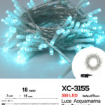 Catena luminosa professionale 300 LED luce acquamarina da 18 metri ip44 per uso interno esterno con 8 giochi luce