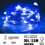 Catena luminosa 20 microLED REFLEX luce blu fissa e intermittente da 2,3 metri alimentazione a pile per uso interno con funzione timer