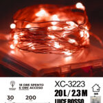 Catena luminosa 20 microLED REFLEX luce rossa fissa e intermittente da 2,3 metri alimentazione a pile per uso interno con funzione timer