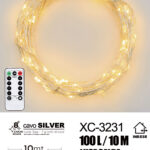 Catena luminosa con telecomando da 100 microLED luce calda 10 metri alimentazione a pile ip44 per uso interno esterno con 8 giochi luce