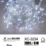 Catena luminosa da 200 microLED luce bianca 6 metri alimentazione a pile ip44 per uso interno esterno con 8 giochi luce