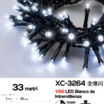 Catena luminosa da 33 metri con 1000LED REFLEX luce fredda con flash intermittenza per uso interno/esterno funzione timer on/off