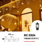 Tenda luminosa da 6,5 metri a forma di stelle natalizie con 8 LED luce calda alimentazione a corrente per uso interno/esterno con 8 giochi luce