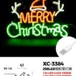 Figura luminosa scritta Merry Christmas 298 LED Verde Rosso Bianco, 30x41 cm , attacco USB