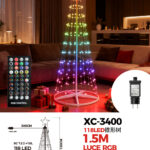 Albero di natale conico luminoso altezza 1,5 metri con 118 luci colorate LED RGB per uso interno/esterno 8 giochi luce