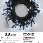 Catena luminosa da 6,3 metri 60 LED REFLEX luce bianca con luce fissa+7 giochi  alimentazione a batterie (non incluse) per uso interno/esterno funzione timer on/off
