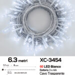Catena luminosa da 6,3 metri 60 LED REFLEX luce bianca con luce fissa+7 giochi alimentazione a batterie (non incluse) per uso interno/esterno funzione timer on/off