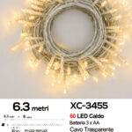 Catena luminosa da 6,3 metri 60 LED REFLEX luce calda con luce fissa+7 giochi alimentazione a batterie (non incluse) per uso interno/esterno funzione timer on/off