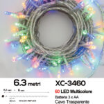 Catena luminosa da 6,3 metri 60 LED REFLEX luce multicolor con luce fissa+7 giochi alimentazione a batterie (non incluse) per uso interno/esterno funzione timer on/off