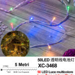 Catena luminosa 50 LED luce multicolor da 5 metri alimentazione a batterie (non incluse) per uso interno funzione timer on/off