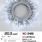 Catena luminosa da 20,3 metri 200 LED REFLEX luce bianca con luce fissa+7 giochi alimentazione a batterie (non incluse) per uso interno/esterno funzione timer on/off