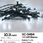 Catena luminosa da 10,3 metri 100 LED REFLEX luce bianca con luce fissa+7 giochi alimentazione a batterie (non incluse) per uso interno/esterno funzione timer on/off