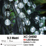 Pendente luminoso Natalizio 9,3 metri a forma di perle luminose 60 LED luce fredda alimentazione a batterie (non incluse) uso interno/esterno