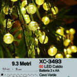 Pendente luminoso Natalizio 9,3 metri a forma di perle luminose 60 LED luce calda alimentazione a batterie (non incluse) uso interno/esterno